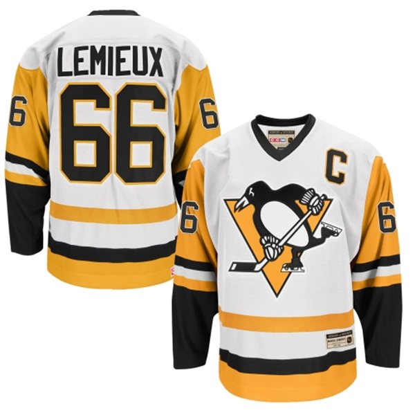 Mens Pittsburgh Penguins Mario Lemieux #66 Reebok White Heroes Of Hockey Throwback Jersey
