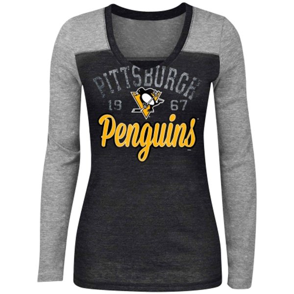 Ladies Penguins New Era Fitted V-Neck T-Shirt